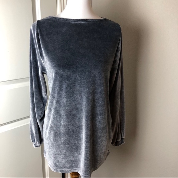 Cupio Tops - Cupio Velvet/Velour Boatneck Long Sleeve Top